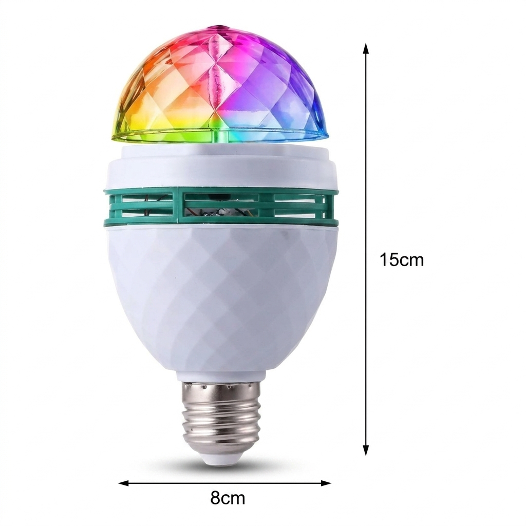 Kit 2 Lâmpada Giratória RGB Bola Maluca Led Colorida Tomada Festa Balada Discoteca
