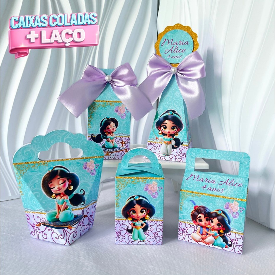 Kit Caixas Jasmine Cute Personalizadas | Princesa | Lembrancinhas de Festa | Aniversário Infantil