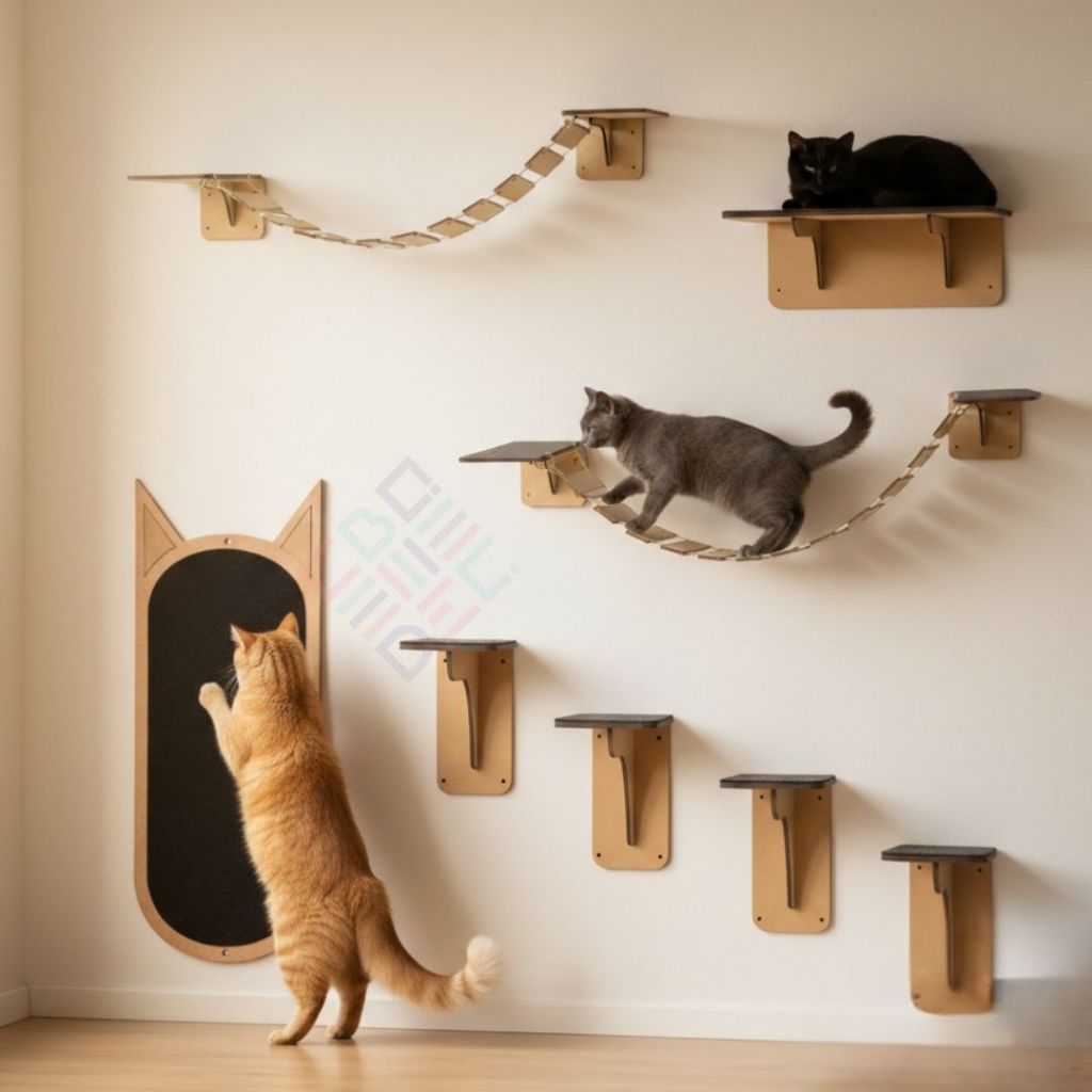 Playground De Parede Para Gatos 8 Peças MDF Ponte Degraus Arranhador Antiderrapante Para Habitat Pet