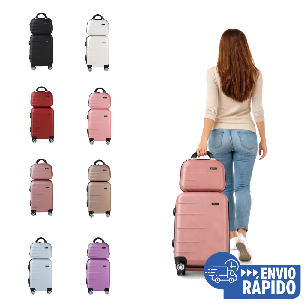 Kit Completo Mala de Viagem 10kg Bordo 4 Rodas 360 Fibra Resistente + Frasqueira | ENVIO RÁPIDO