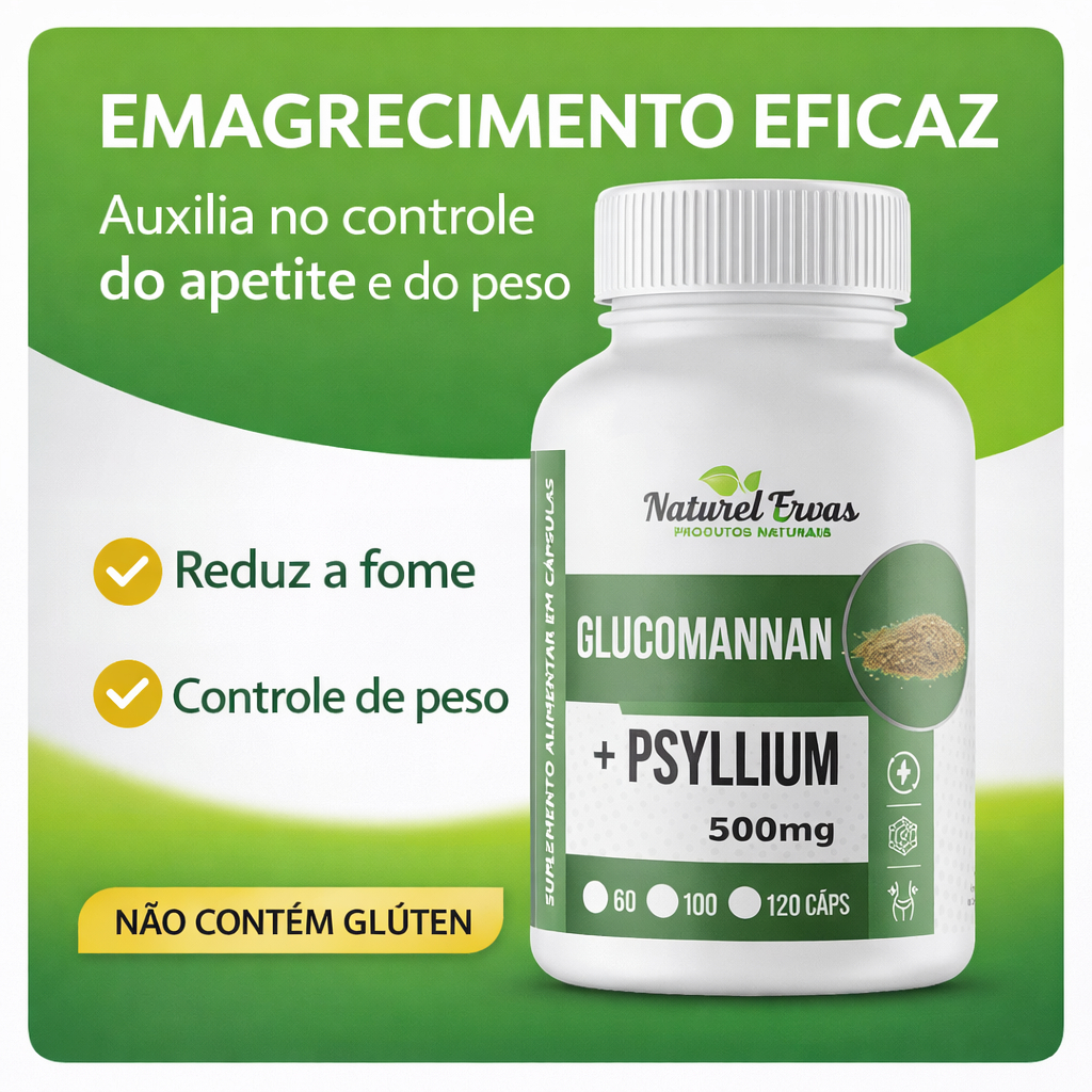 SUPLEMENTO GLUCOMANNAN COM PSYLLIUM 120 CÁPSULAS