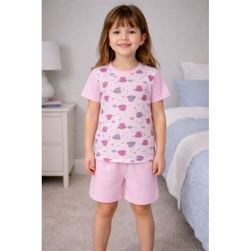 Pijama 10 Anos Infantil Confortável Conjunto Kit Menina Meia Manga Curta Primavera Camiseta e Short Estampado