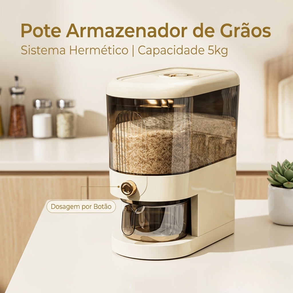 Pote Hermético 5kg com Dosador Integrado – Organização e Conservação de Alimentos