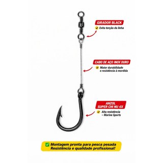 Anzol Pesca Super Chinu Marine Encastoado Aço Girador Kit N°1 a N°10 Pacu Castor Cevadeira Pesqueiro