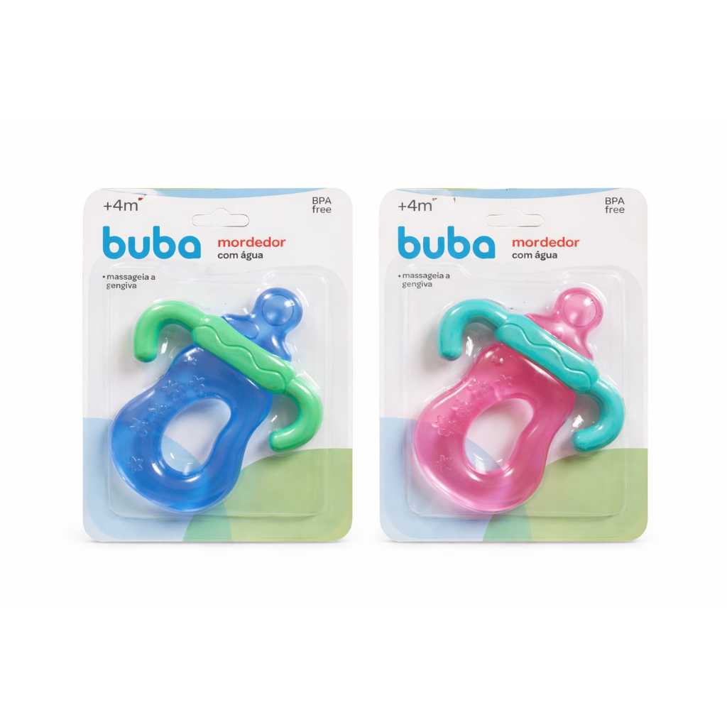 Mordedor com água Buba mamadeira resfriável Azul e Rosa +4m BPA Free