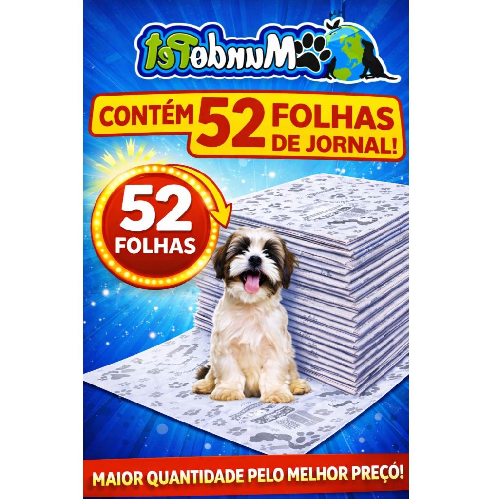 Jornal Pet Grande  Papel Ecológico e Biodegradável Para Cães e Pets  52 Folhas