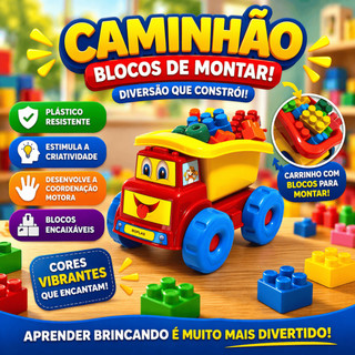 Kit Caminhão Caçamba Baby Com Blocos de Montar Educativos Bloquinho Brinquedo