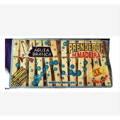 Prendedor De Madeira Grande Com 12- Águia Branca Roupa