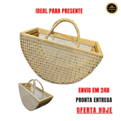 Cesta Estilo Bolsa Tela Organizadora, Café Da Manhã e Presente Dia das Mães, Madeira Pinus. 26x12x15