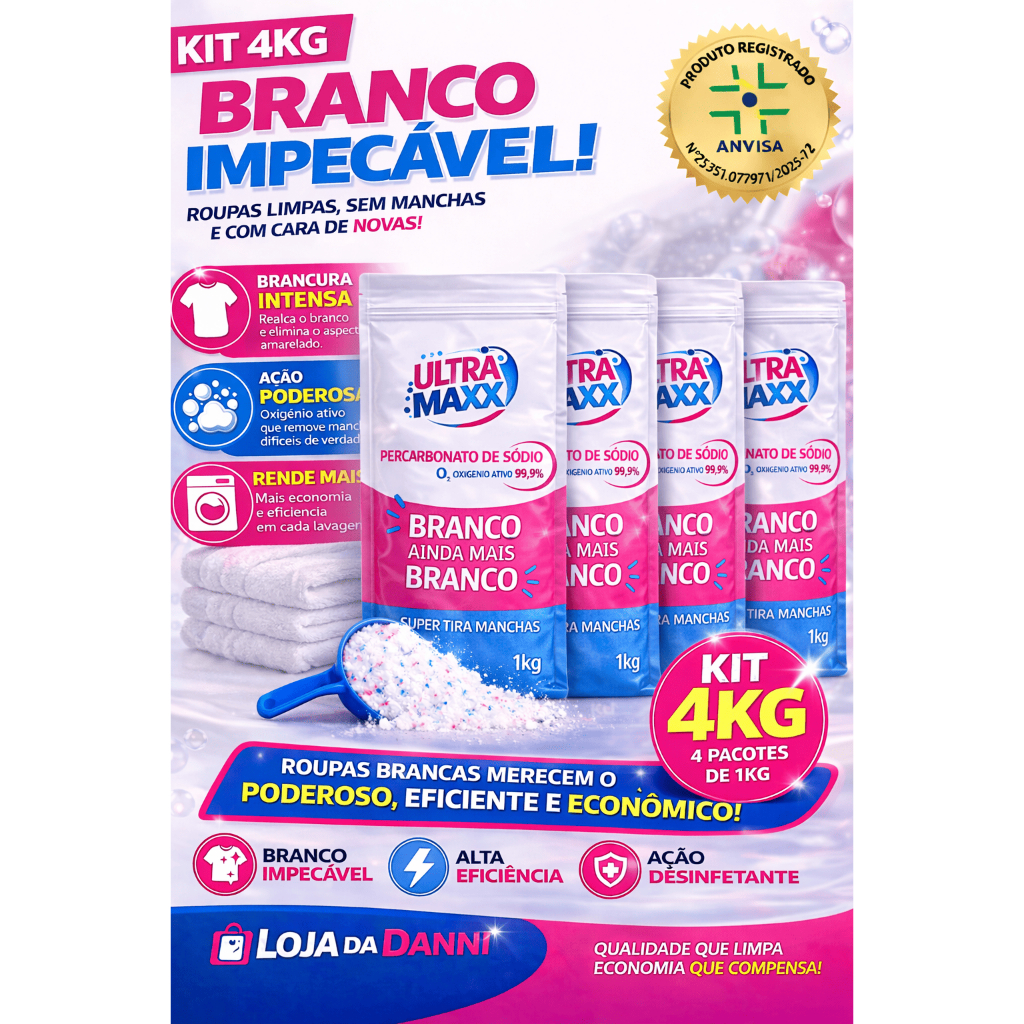 Percarbonato de Sódio 99% Tira Manchas KIT 4 KG