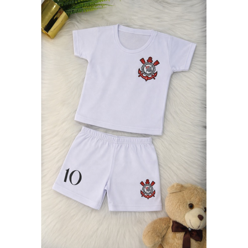 Conjunto Infantil Bebê Estilo Time Futebol Corinthians Camiseta + Short 10 Menino Menina