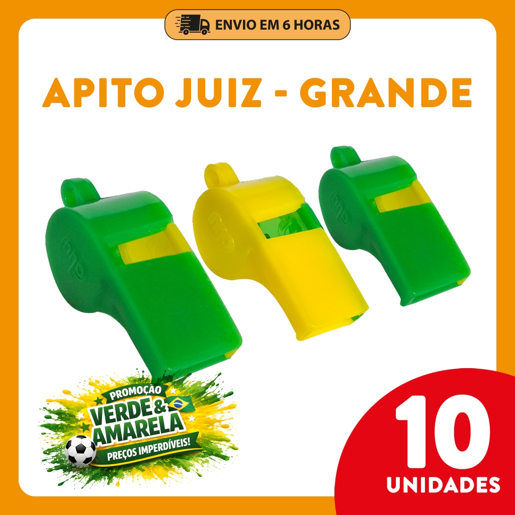 Kit 10 Apitos Juiz Grande - Copa do Mundo, Brasil, Festa ,Torcida, Brinde, Revenda, Festa Junina