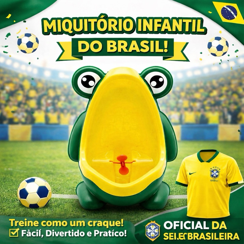 Mictório Infantil Sapinho seleção brasileira Desfralde Menino Parede Ventosa Troninho Treinamento