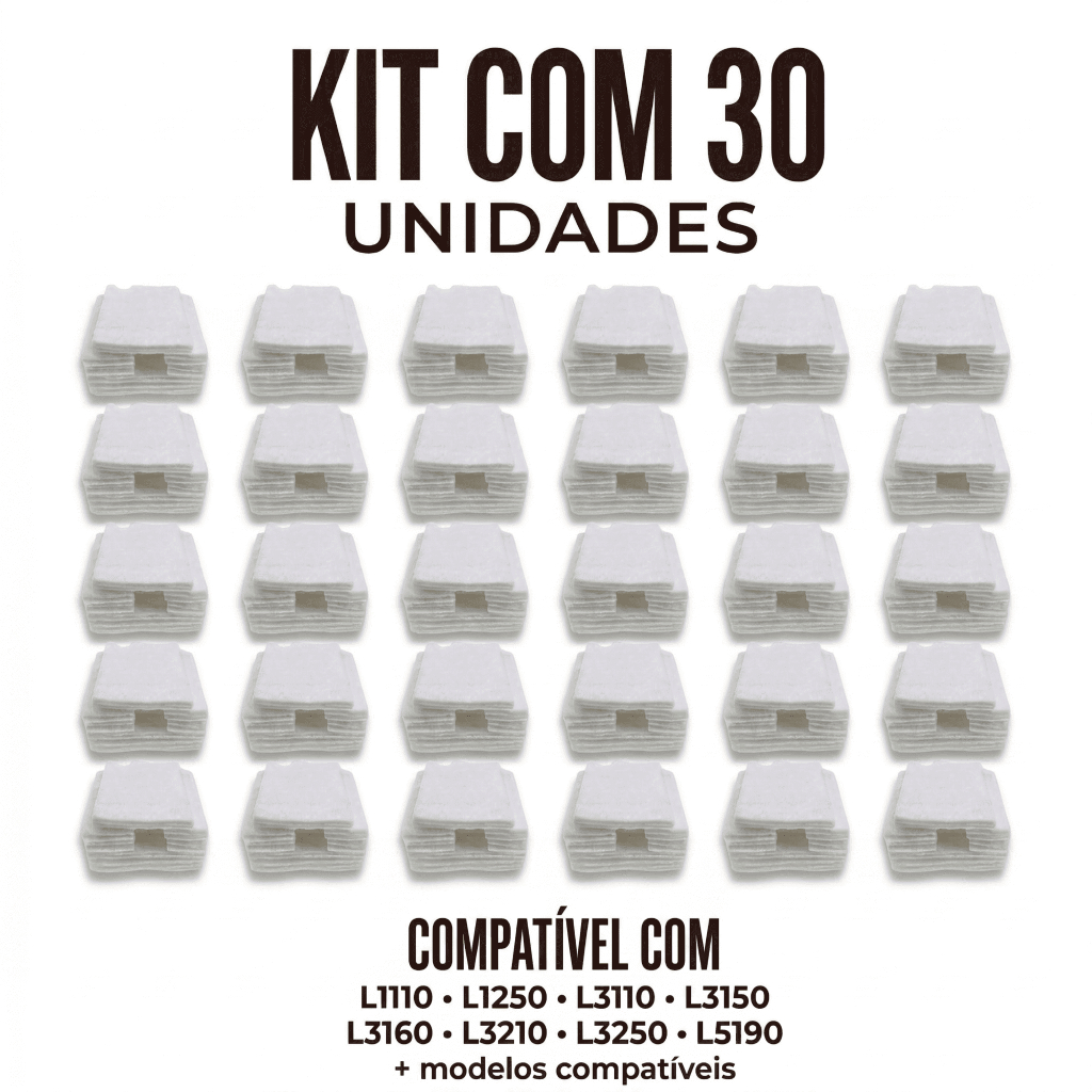 KIT 30 Almofada Absorvente Feltro Epson L3150 L3250 L3110 L3210 L5190 Sem Poliéster Alta Absorção