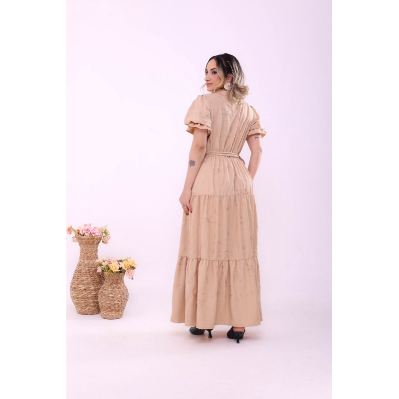 Detalhes do VESTIDO MIDI MODA CRISTÃ EM LESE BORDADO