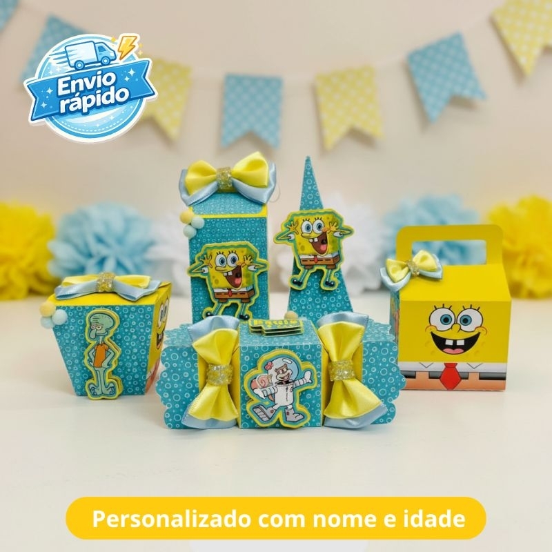 Caixinhas Tema Bob Esponja |Personalizado Infantil | Lembrancinhas  | Nome e Idade | Montagem Fácil