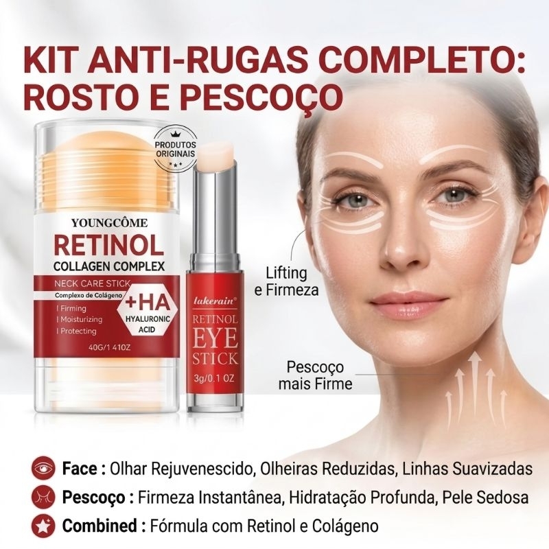 Kit Creme Retinol Coreano  Ácido Hialurônico  Rejuvenesce Rosto Olhos e Pescoço  Reduz Rugas  Olheiras  Lifting