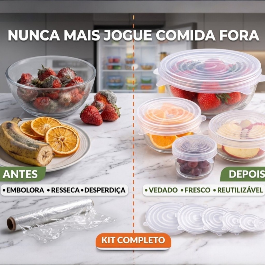 Kit Tampas Silicone Flexiveis universal  conjunto 6 reutilizavel Vedacao  Potes Copos Panelas