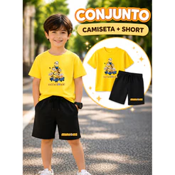 Conjunto Infantil Camiseta e Short Moletinho Minions malvado filme favorito Festa Temática Estampado