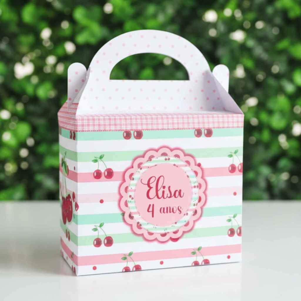 Maletinha PEGUE E MONTE Ideal pra Lembrancinhas Festa Infantil Tema CEREJINHA | Personalizada com Nome e Idade