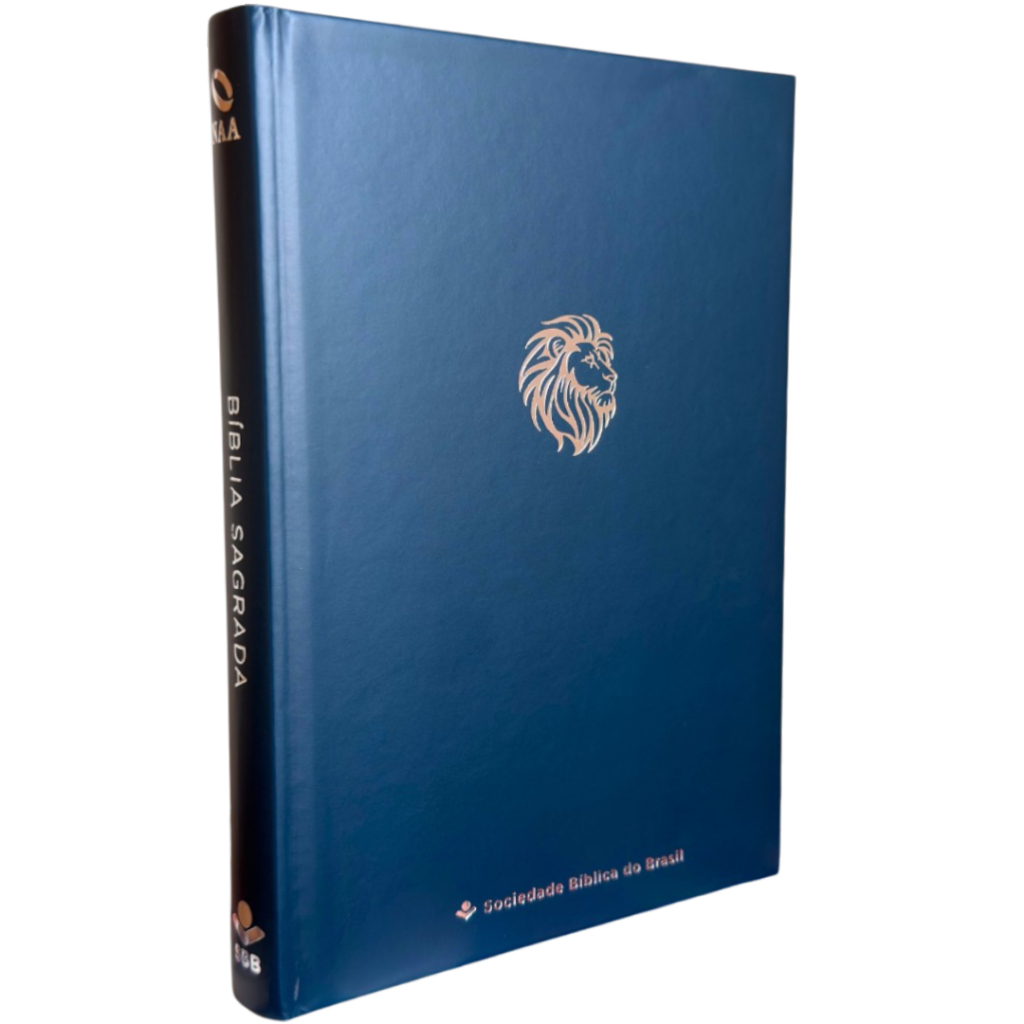 Biblia Sagrada NAA Letra Normal com Palavras de Jesus em Destaque | Capa Dura Azul Leão Prateado