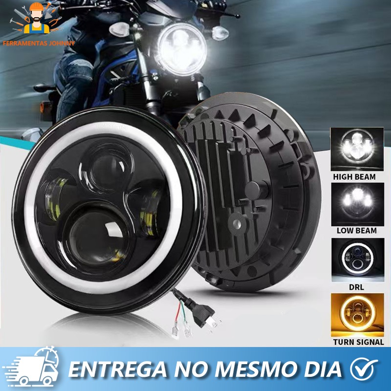 Farol 7 Inch 1/2 Round Angel Eyes Defender LED Headlight Jeep Fusca Troller Beetle Kombi 6500K 15000LM
