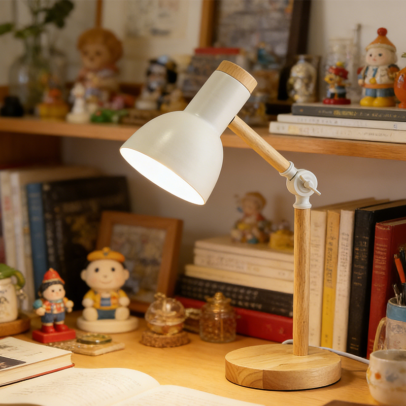 Luminária De Mesa desk LED Bivolt Retratil Wood Com Base De Madeira