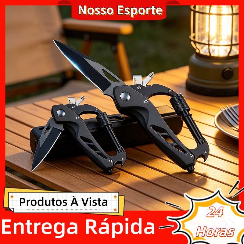 Canivete EDC Chaveiro Mosquetão Tático 6×1 Acampamento Caminhada Multifuncional