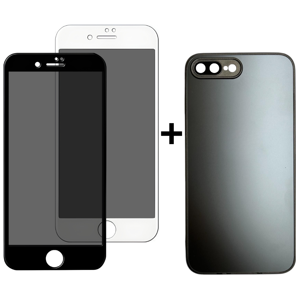 Kit Capinha Vidro Fosco e Película de Privacidade Iphone 7 Plus Iphone 8 Plus Resistente Privativa