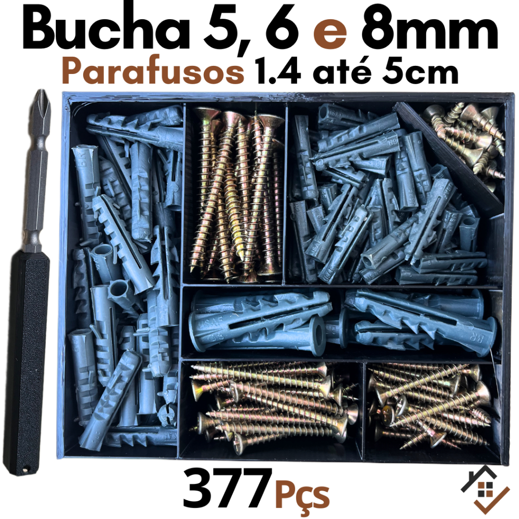 Parafuso e Bucha com Maleta Organizador Multi Uso Kit Parafuso com Bucha e Chave Philips e Estojo