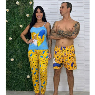 Kit Pijama Casal Camiseta e Calça + Samba Canção Moda Masculina e Feminina Conforto Para Dormir
