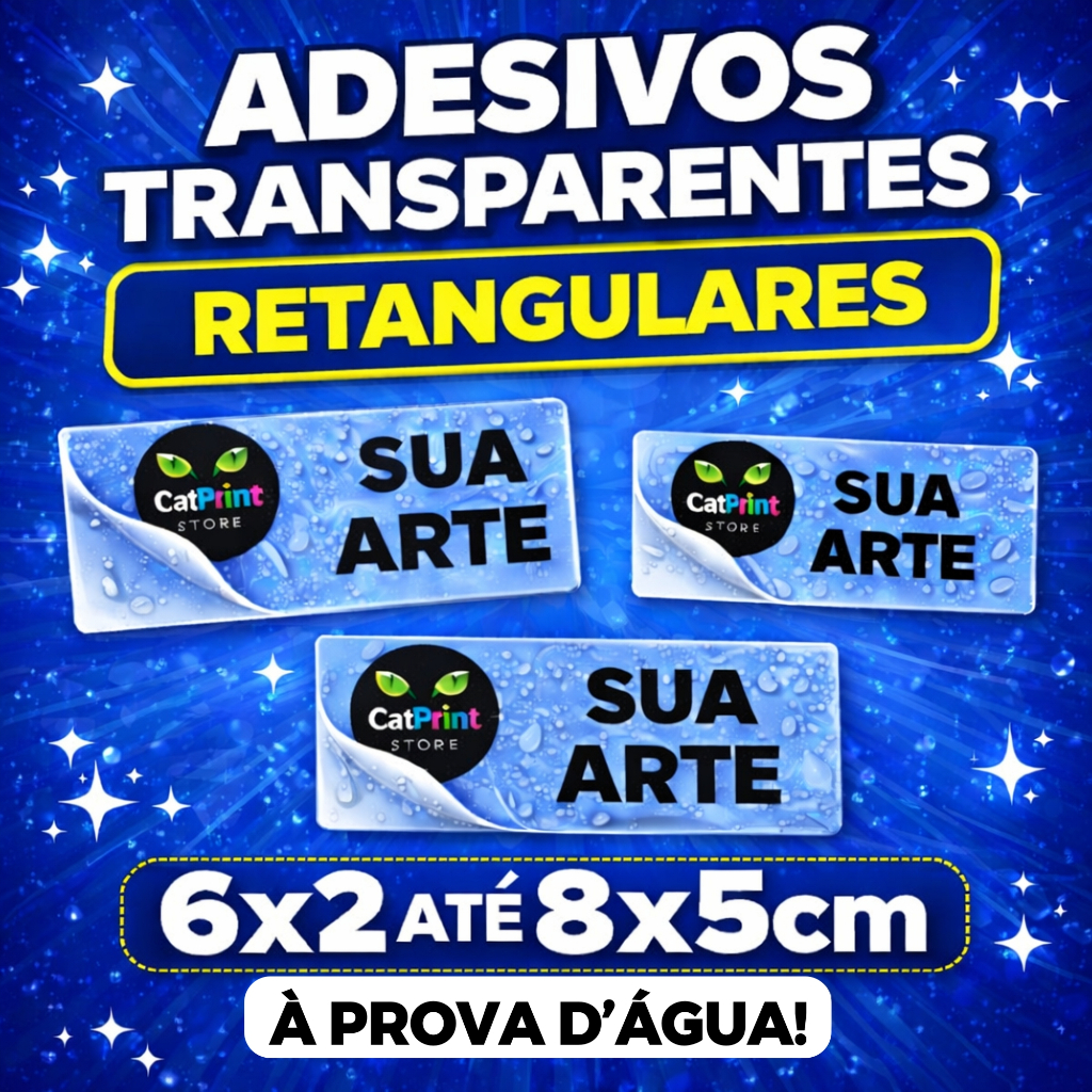 Adesivos Personalizados Retangulares de Vinil Transparente | Etiquetas 6x2 até 8x5cm