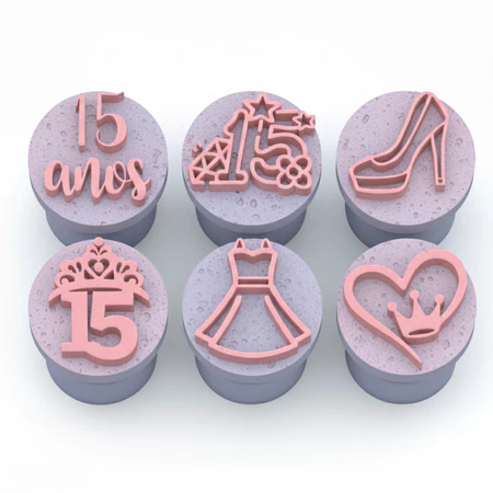 Kit 6 Carimbo Para Gliter Brigadeiro Doce Bolo Delicado Menina Festa Aniversario 15 Anos Confeitaria