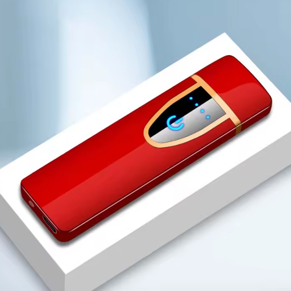 Kit 2 (dois)Isqueiro Elétrico Recarregável USB Touch Sem Chama à Prova de Vento - Dourado Vermelho