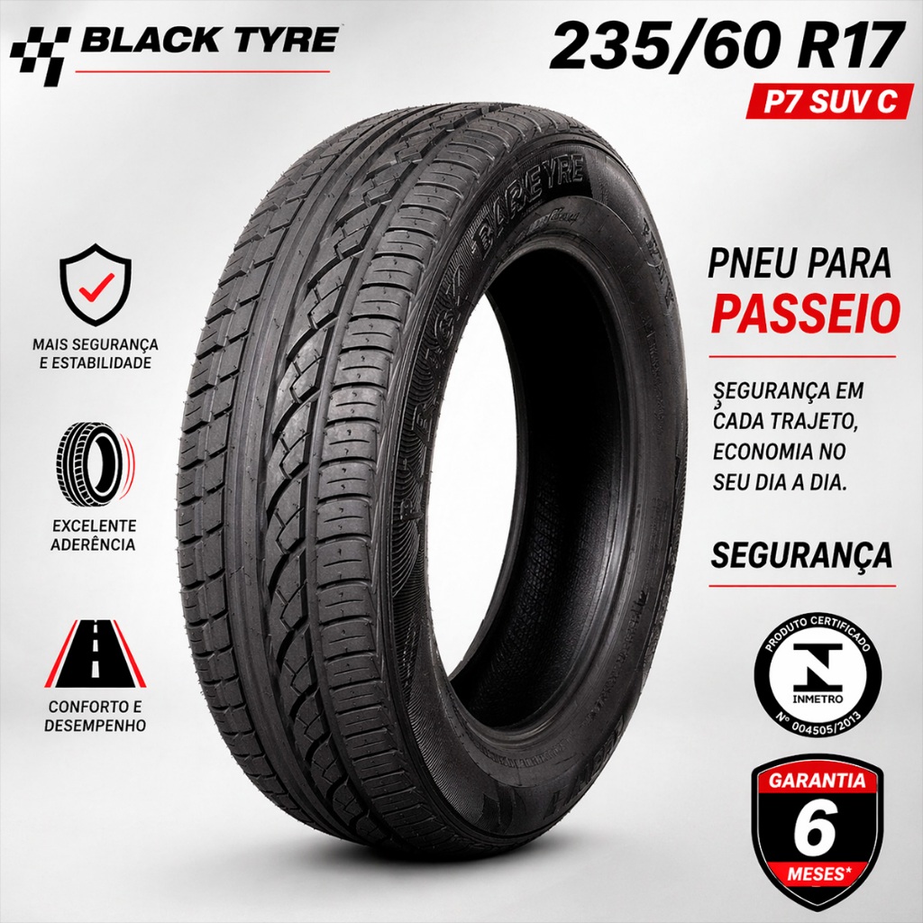 Pneu Remoldado Black Tyres 235/60 R17 P7 SUV Com Garantia e selo do Inmetro