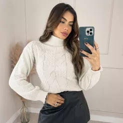 Blusa Tricô Inverno Feminina Gola Alta Tendencia Frio Novidade 2026 Moda Blogueira