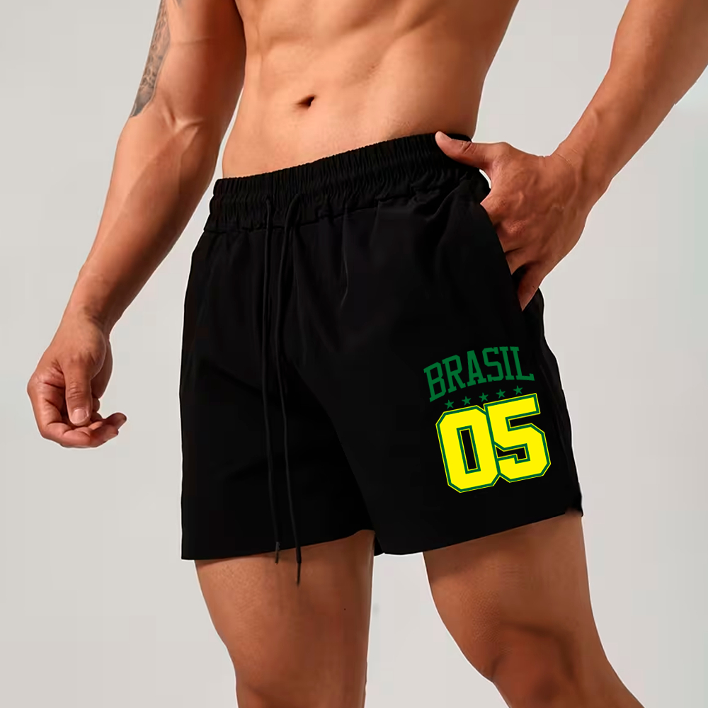 Short Bermuda Tactel com Elástico Seca Rápido Esportivo Brasil Futebol Penta Time Treino GYM Tectel