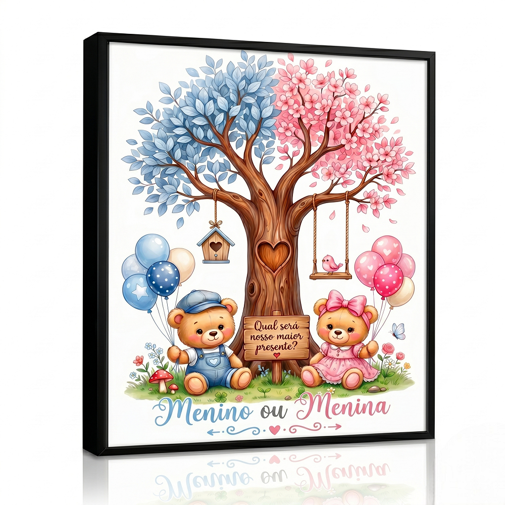 Quadro Decorativo Chá Revelação Menino ou Menina  Ursinhos