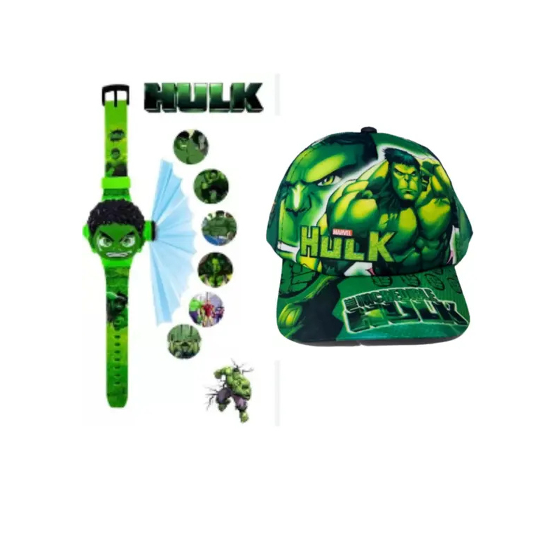 Kit 1 Relógio Projetor Imagens Hulk + 1 Boné Hulk