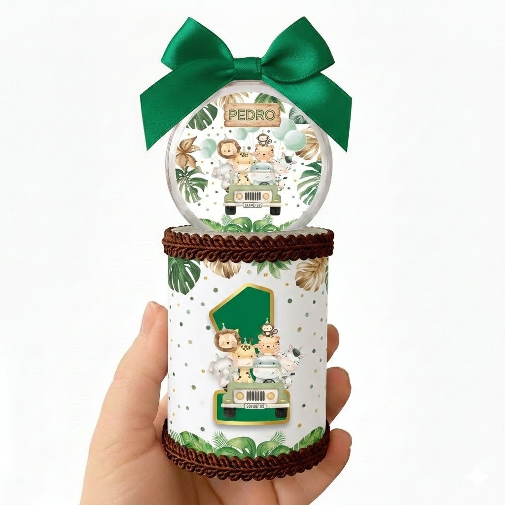 Kit monte voce mesma COFRINHO DE LUXO SAFARI BABY MENINO, cofrinho com esfera luxo - lembranças de luxo festa infantil