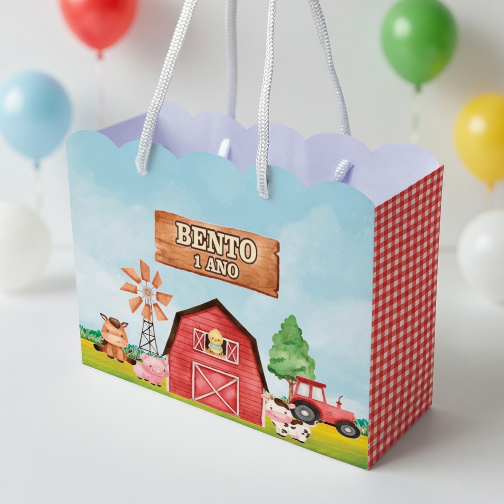 Sacola Personalizada Fazendinha | Sacolinha Personalizada | Kit com Alça e Pegue e Monte | Lembrancinha Festa