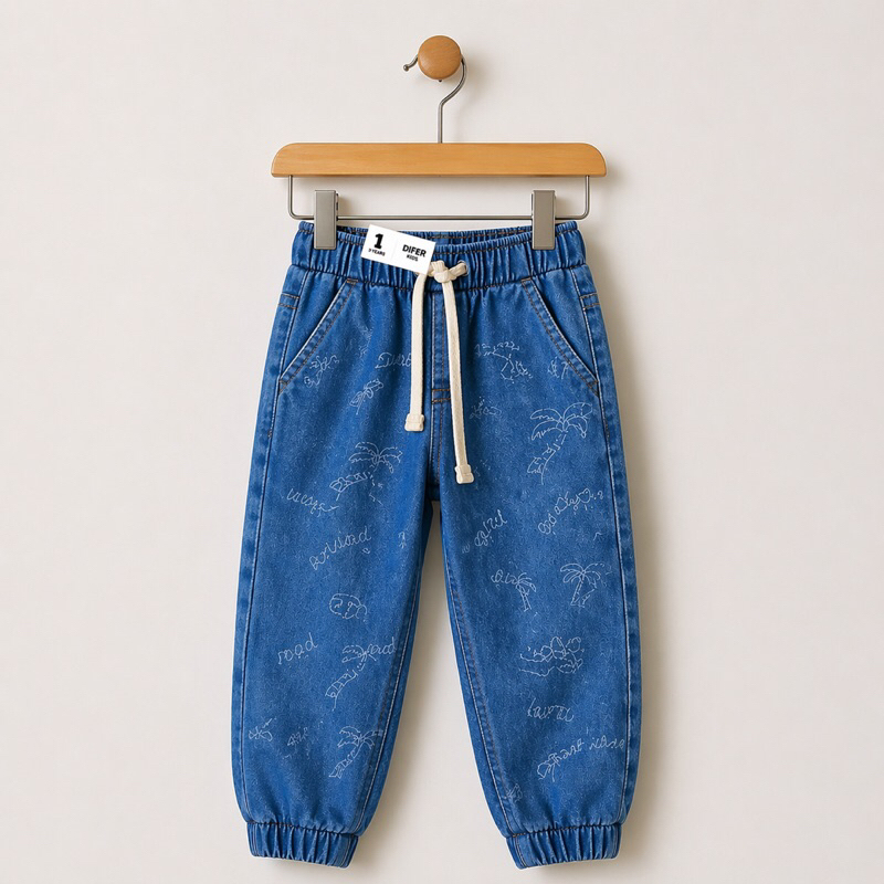 Calça Jeans Jogger Infantil Bebê Menino 1 a 3 Anos Cós Ajustável Confortável