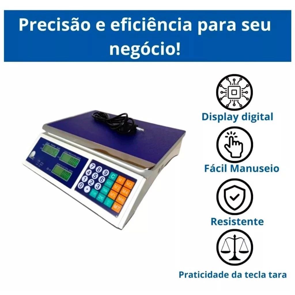 Balança Digital Até 40kg Portátil Bivolt Display LCD Bateria Recarregável