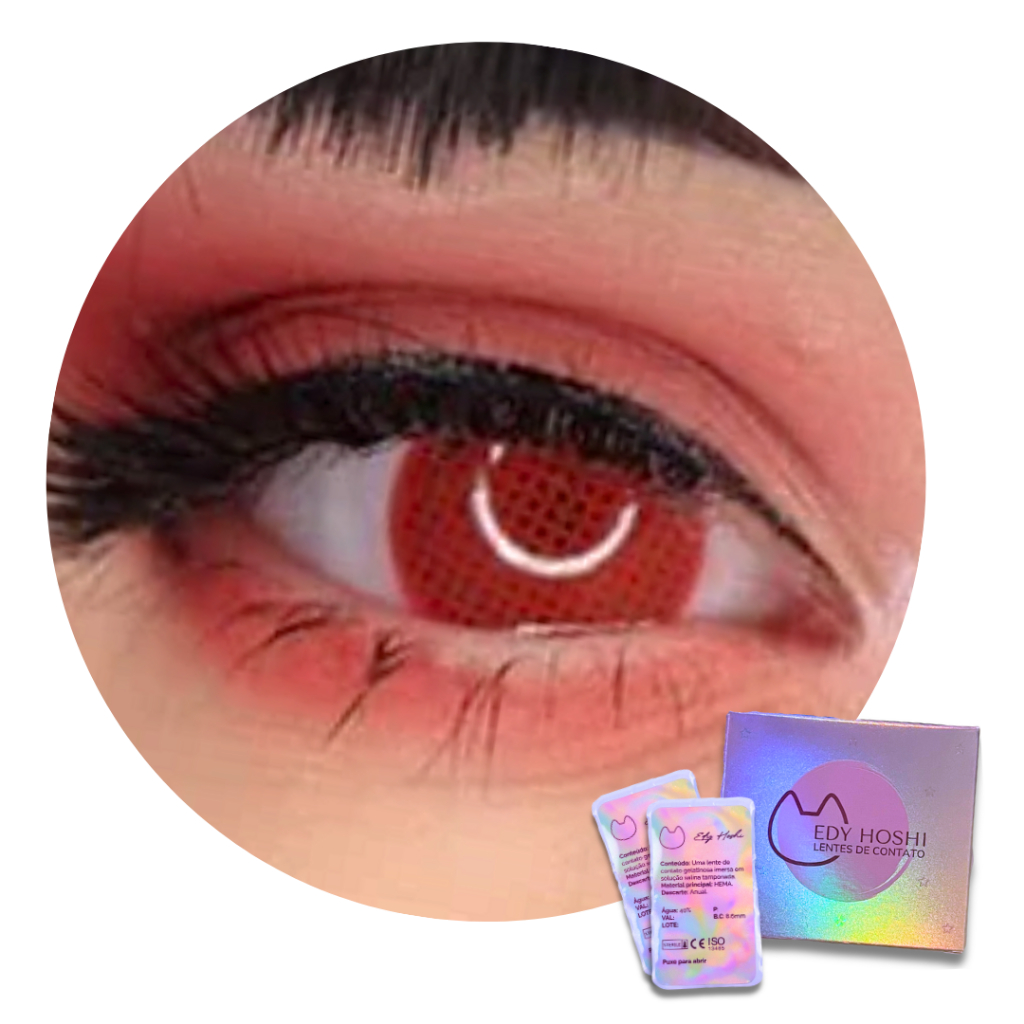 Lente de Contato Edy Hoshi Red Mesh - Par Anual Halloween Fantasia Cosplay Vermelha