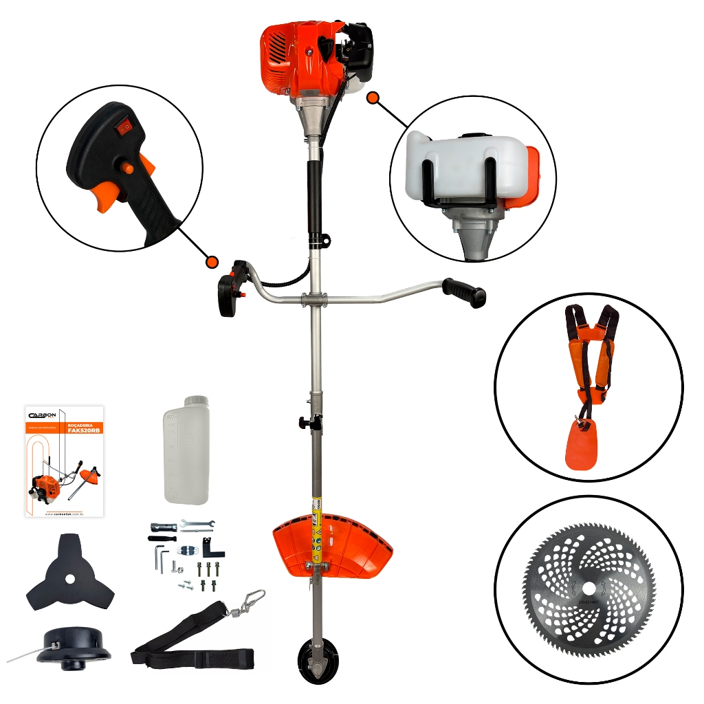 Roçadeira Bipartida a Gasolina 52cc 2,5HP com Disco 80 Dentes Carbon Fak