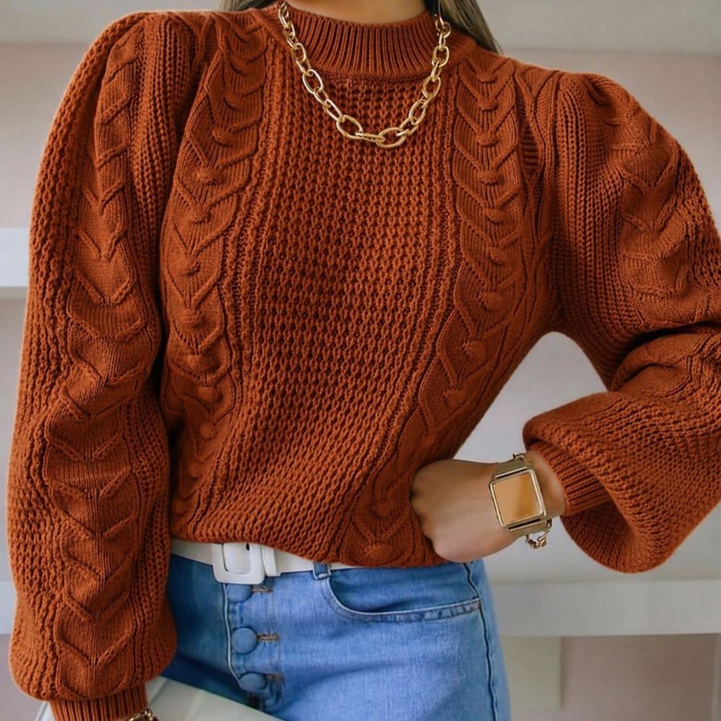 Blusa Feminina Tricô Pipoca Manga Bufante Inverno