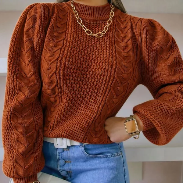 Blusa Feminina Novidade Tricot Pipoca Frio Manga Bufante Moda Blogueira Inverno Tricô