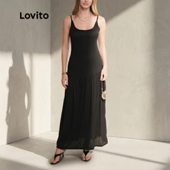 Lovito Vestido Feminino de Malha com Recorte Assimétrico DRB18301860