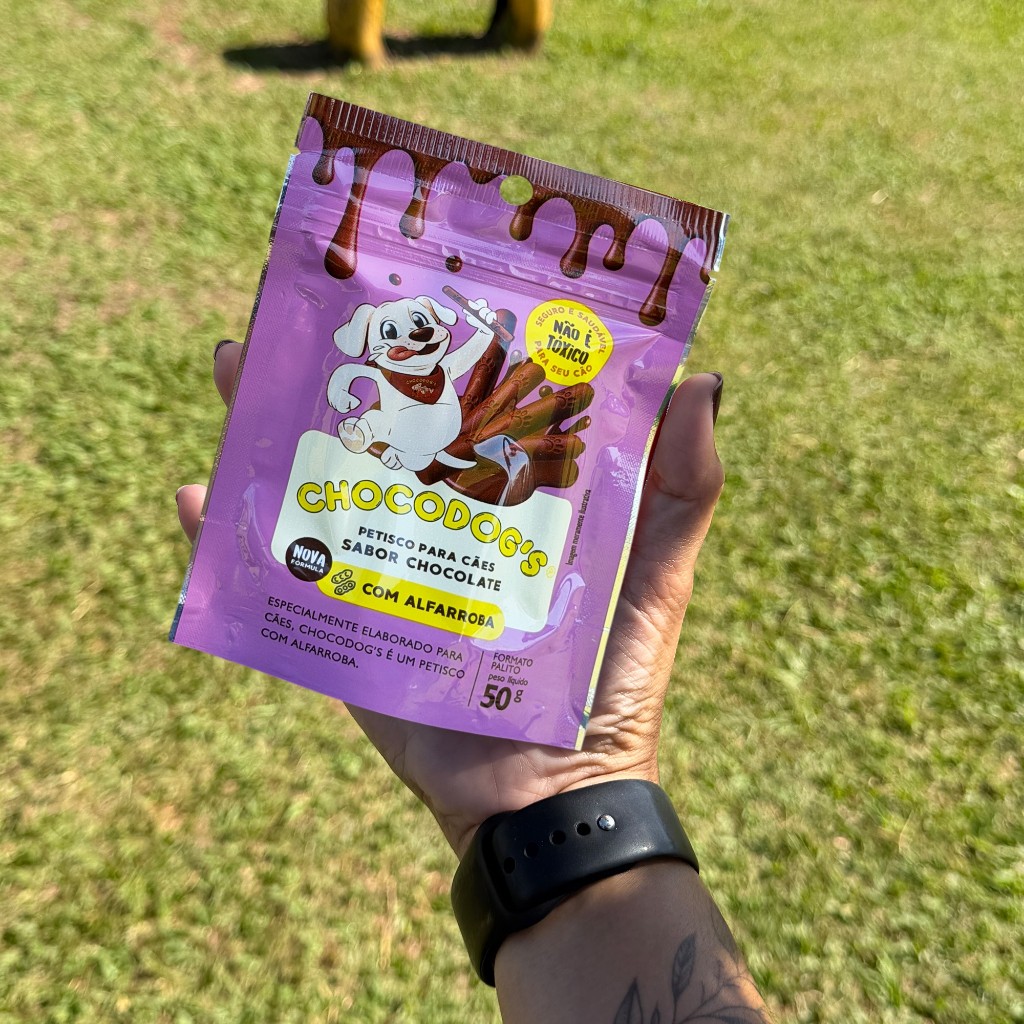 Petisco sabor chocolate pra cachorro; cães; dogs; Sachê formato Palito 50g; Sobremesa Pet; Não Tóxico