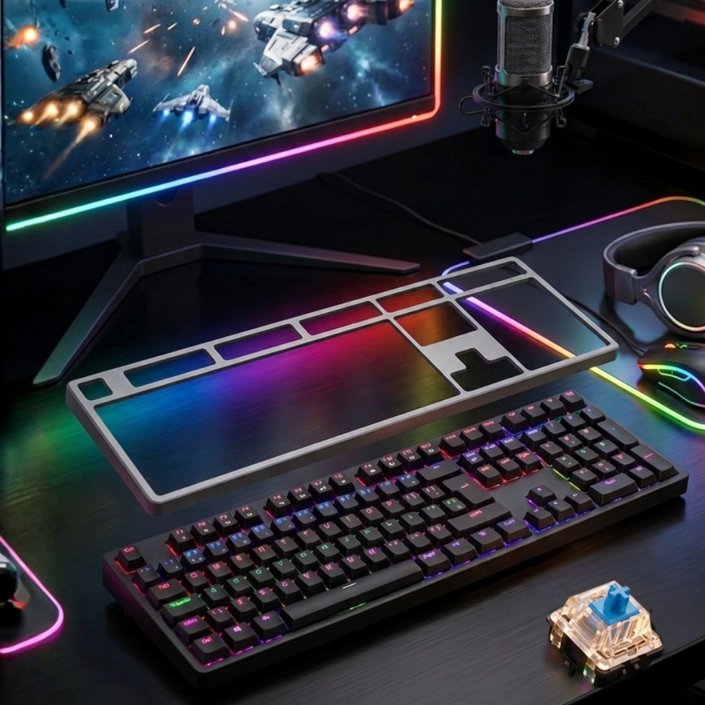 Teclado Mecânico Gamer USB PC Iluminação LED RGB Rainbow Anti-Ghosting ABNT2 Com Fio Switch Blue Para Jogos FPS Notebook